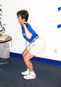 Slowly lower the body to a sitting position and be careful not to extend the knees over the toes.
