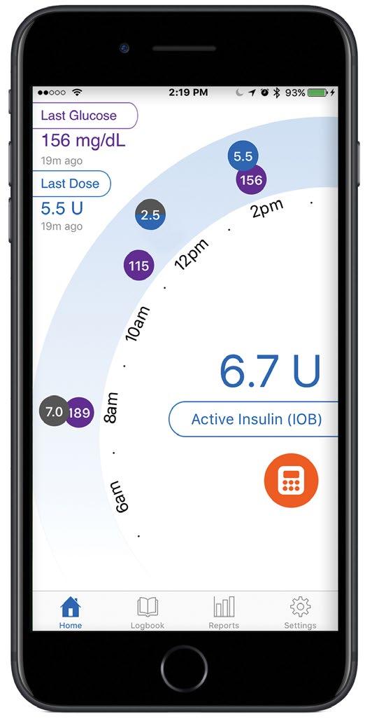 HOME SCREEN Time and value of last glucose measurement Time and size of last rapid acting insulin dose History Arc Current Insulin-on-Board