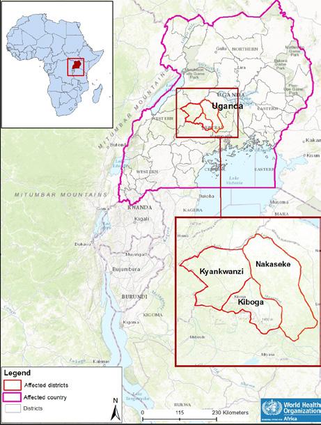 Crimean-Congo haemorrhagic fever Uganda 8 Cases 2 25% Deaths CFR Event description On 21 August 2017, the Uganda Ministry of Health notified WHO of an outbreak of Crimean Congo haemorrhagic fever
