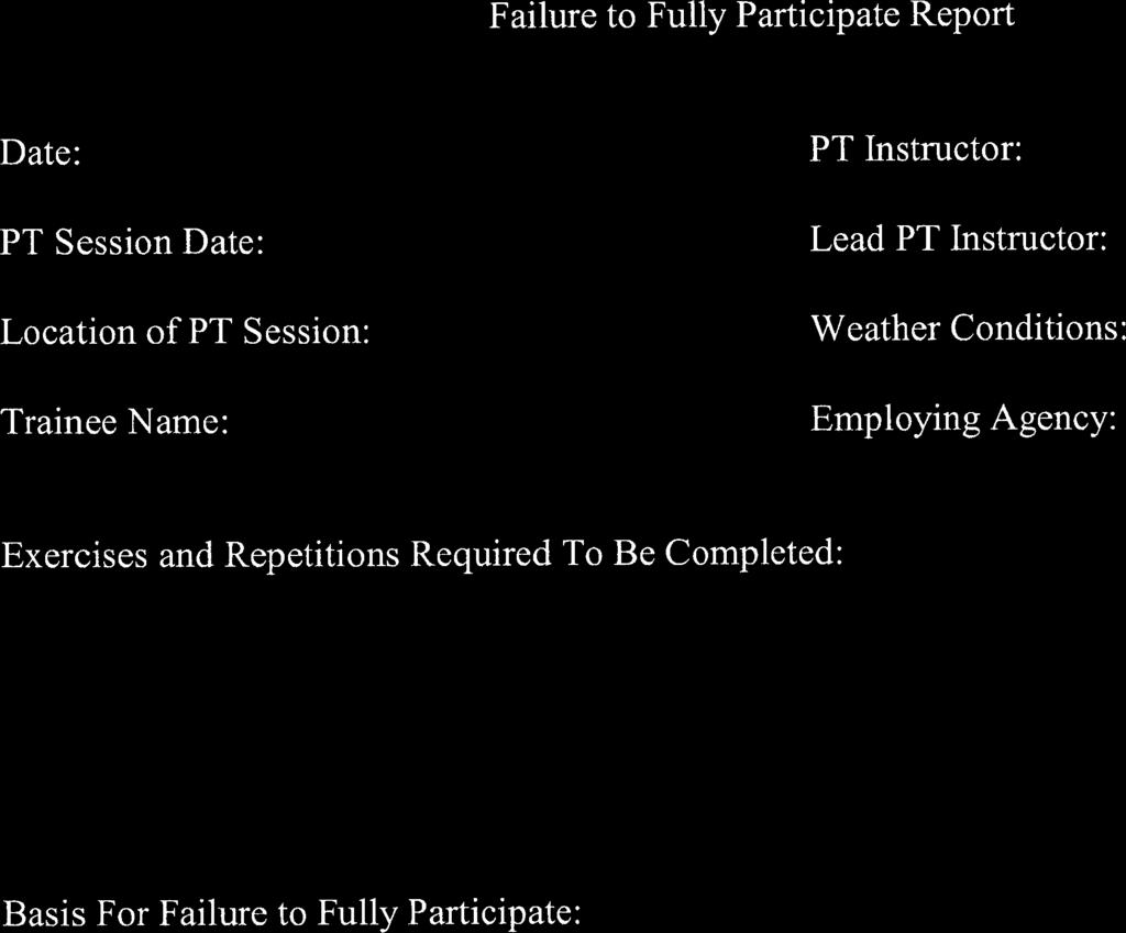 Failure to Fully Participate Report Date: PT Session Date: Location of PT Session: Trainee Name: PT Instructor: