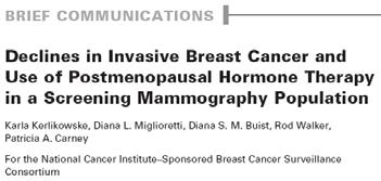 BREAST CANCER INCIDENCE Mammographic Screened Population BREAST CANCER INCIDENCE Mammographic Screened Population Between 2-3, declined by 5% (P trend =.