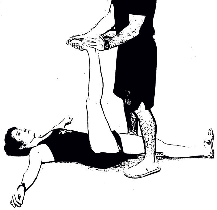 Lying Knee-to-Chest Lie on your back and keep one leg flat on the ground. Use your hands to bring your other knee into your chest. Gluteus maximus.
