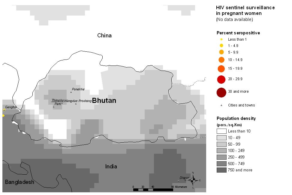 5 Bhutan Maps & charts Mapping the geographical distribution of HIV prevalence among different population groups may assist in interpreting both the national coverage of the HIV surveillance system