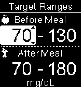 Press or to adjust the lower limit of the Before Meal target range.