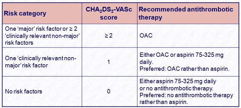 Approach to thromboprophylaxis in AF AF = atrial fibrillation; CHA 2 DS 2 -VASc = cardiac failure, hypertension, age 75 (doubled), diabetes, stroke (doubled)- vascular disease, age 65 74
