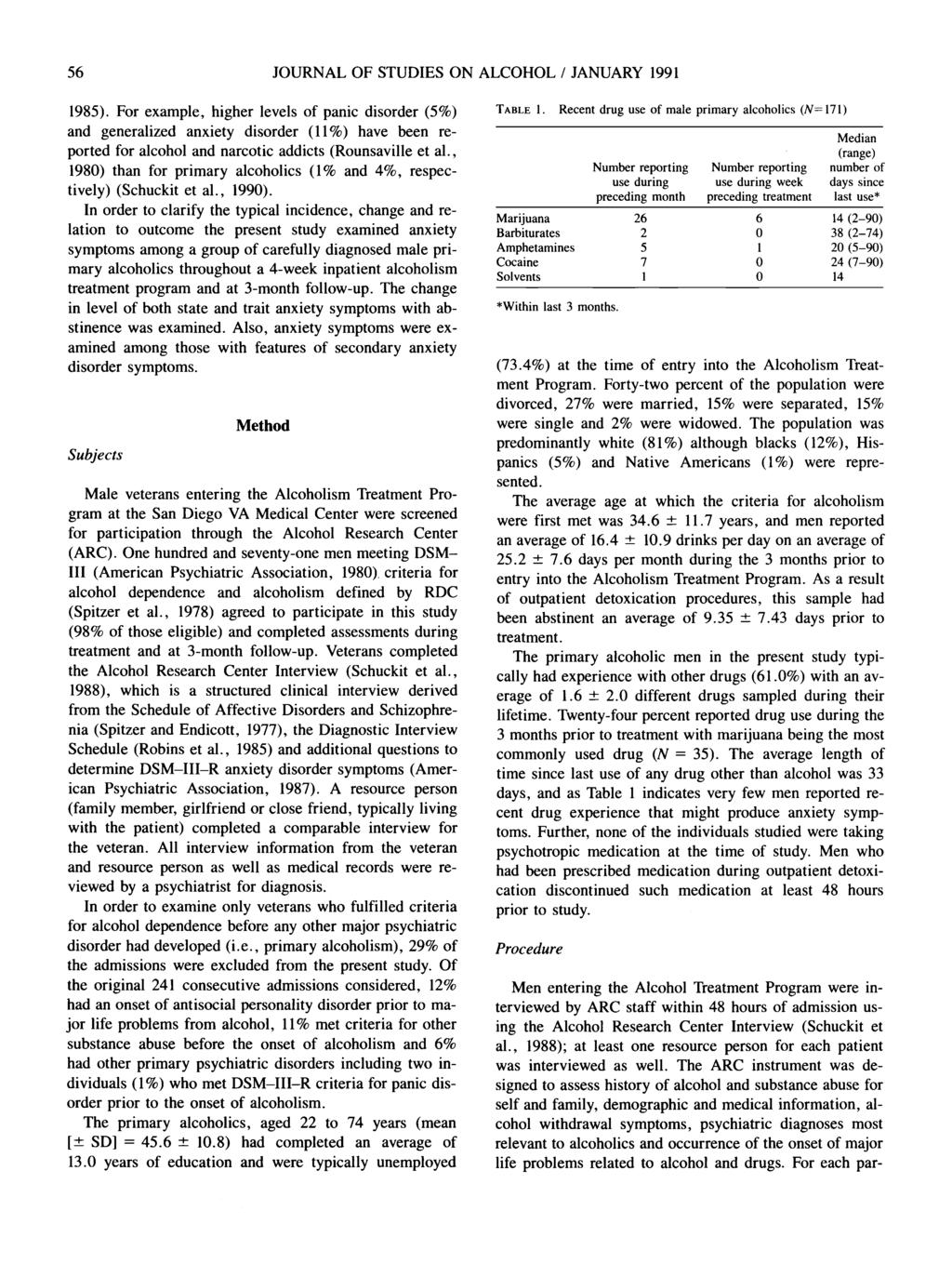56 JOURNAL OF STUDIES ON ALCOHOL / JANUARY 1991 1985).