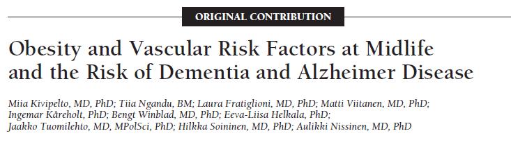 High cholesteroland systolicblood pressure were significant predictors of dementia and their risk was additive to that of obesity in this population.
