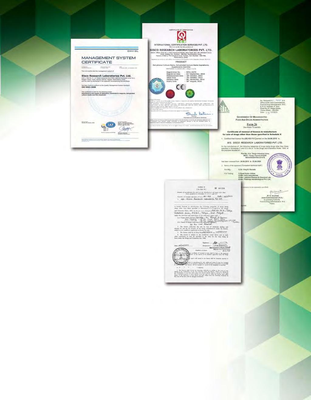 An ISO 9001:2008 Company Quality Policy e, at Sisco Research Laboratories Pvt. Ltd.
