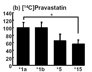 Decreased Statin Transport by OATP1B1 Variants Percent OATP1B1*1a Activity 1 75 5 25 Rosuvastatin * *1a *1b *5 388 521 A T