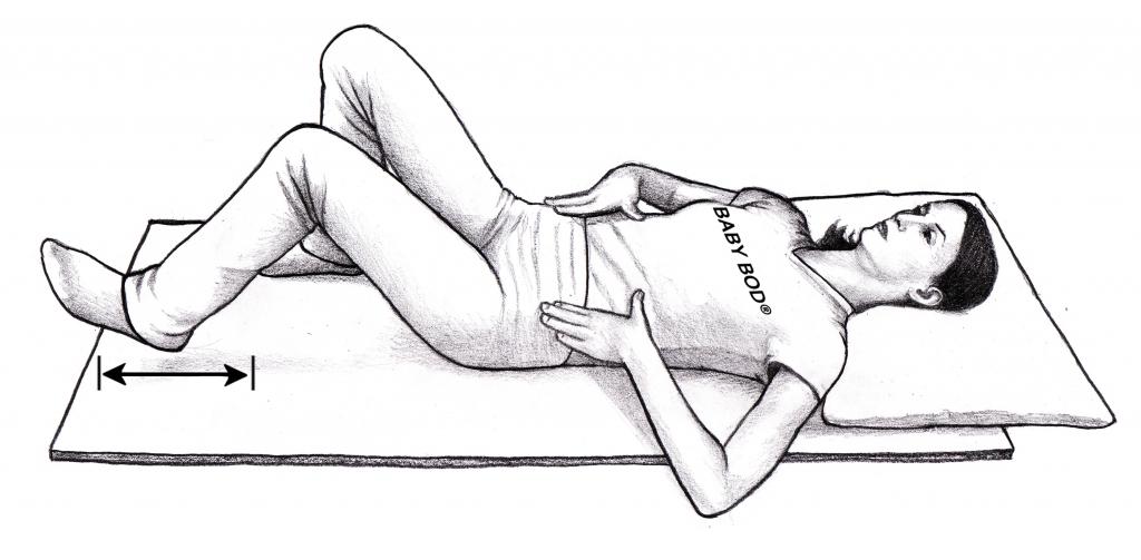 fig. 5: The Heel Slider Start Position: Lie comfortably on your back with your knees and hips bent keeping your feet flat on the ground, hip width apart.