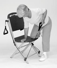 Begin exercise by bending over and supporting yourself with one hand and one knee on the chair seat. 2.
