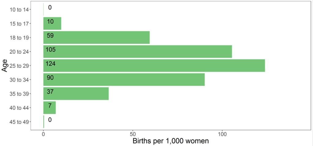 Source: Oregon Healthy Authority, Center for Health Statistics, Birth Certificate Data Compared to Oregon, women between 18 and 29 in Linn County tend to have a higher fertility rate (Figure 6.2).