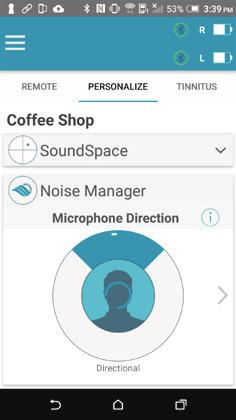 The settings available will be dependent on your hearing aid model. Tap to begin using SoundSpace.