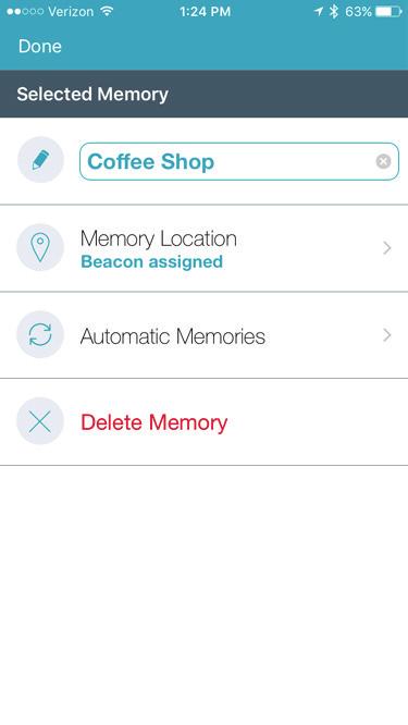 To set the current memory to automatically engage when traveling in a car, tap On for this memory button.