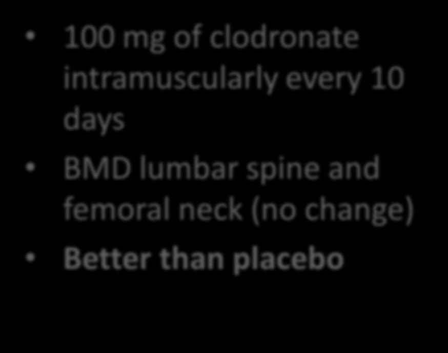 lumbar spine and femoral neck (no change) Better than placebo J.