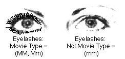 Eye Shape and Lash Determination Chromosome #13 has the eye shape gene "V." Dominant genes code for almond shape and homozygous recessive is round.