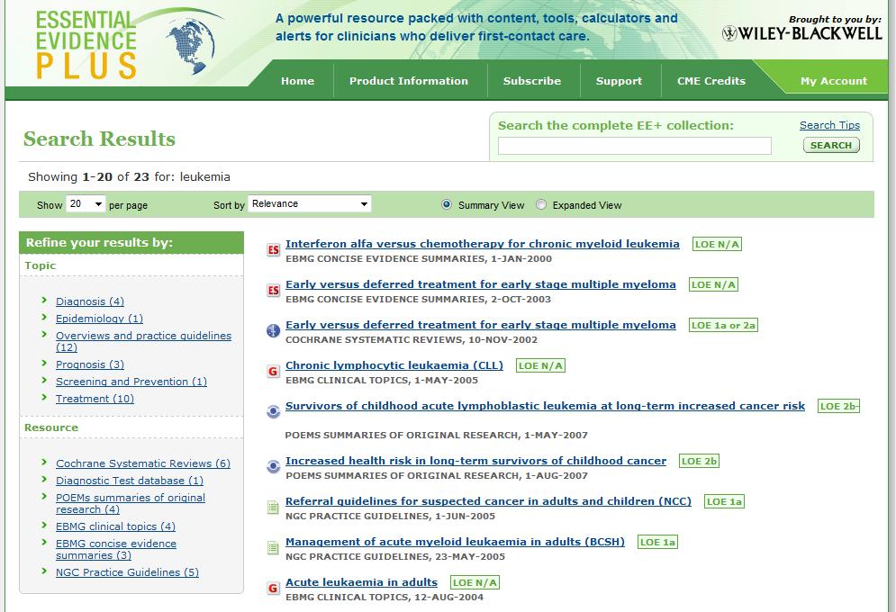 Essential Evidence Plus Web Version Searching or browsing