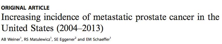 NCI database (2004 -> 2013) Increase in metastatic prostate cancer incidence: 72%