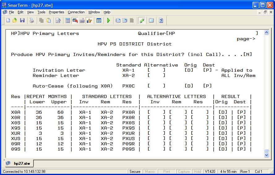 6 HP screen (HPV Primary Letters) In order to avoid numerous result combinations from being added to the already weighty DD screen, a new screen (HP) has been developed to handle the letter