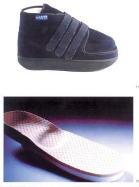 Caravaggi and Associates A B Figure 3 Extra deep therapeutic shoe with rocker bottom sole (A) and insole made by plastarote and covered with PPT layer with unloading area (B).