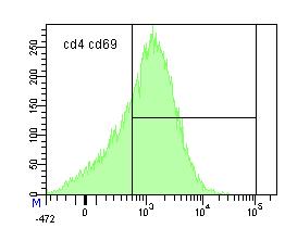 Bar chart shows significant increase in CD69 expression on all T cell subsets