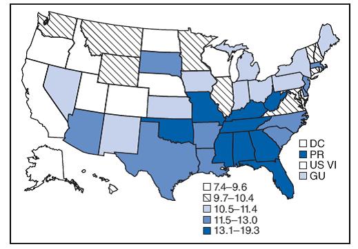 Distribution of poor sleep in US adults Prevalence of reporting insufficient