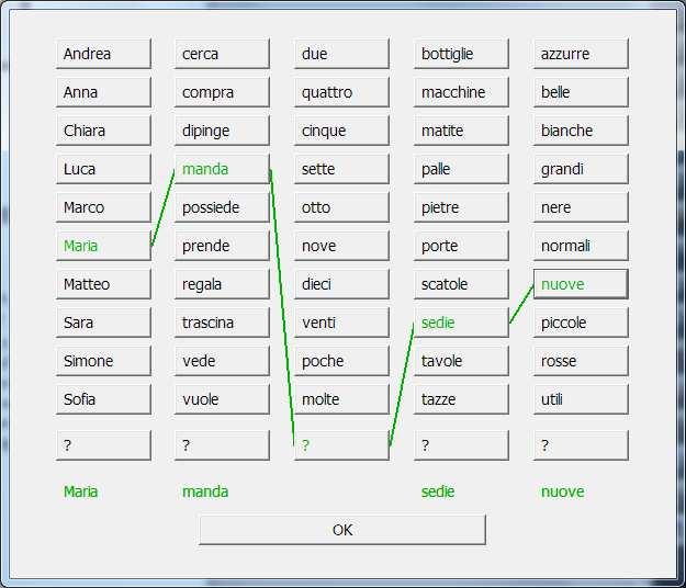 Since all sentences of the Matrix sentence test (Italian) have the same structure, namely name verb number adjective object the client can build all possible sentences by selecting one word from each