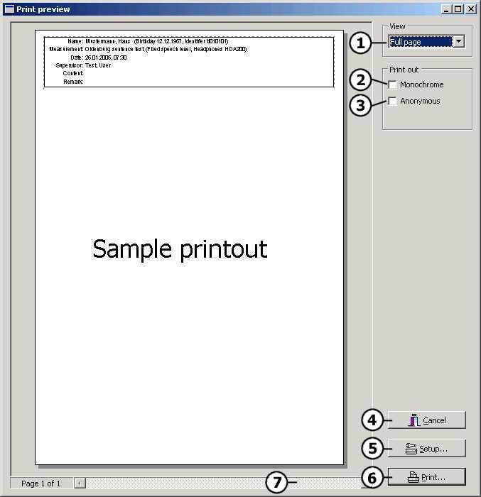 The dialog contains the following controls: View Monochrome Anonymous Cancel Setup... Print... Scrollbars Figure 21 Select the desired zoom for the print preview.