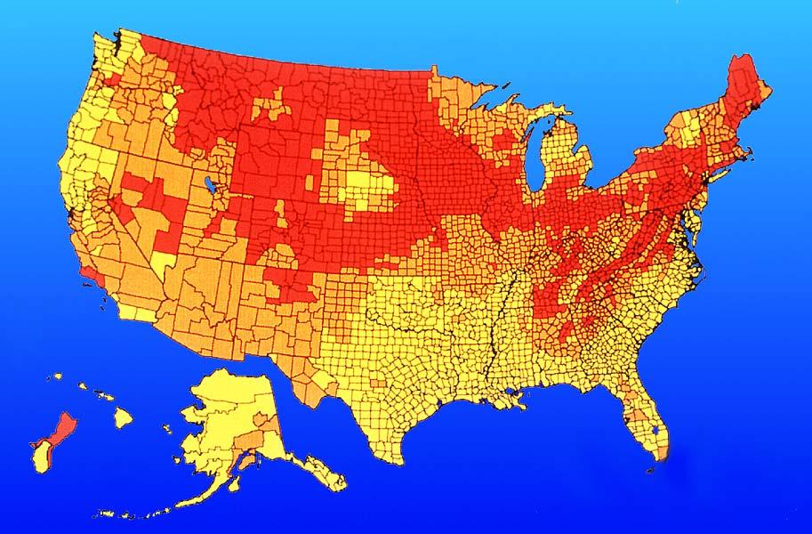Most radon-induced lung cancers occur below the U.S.