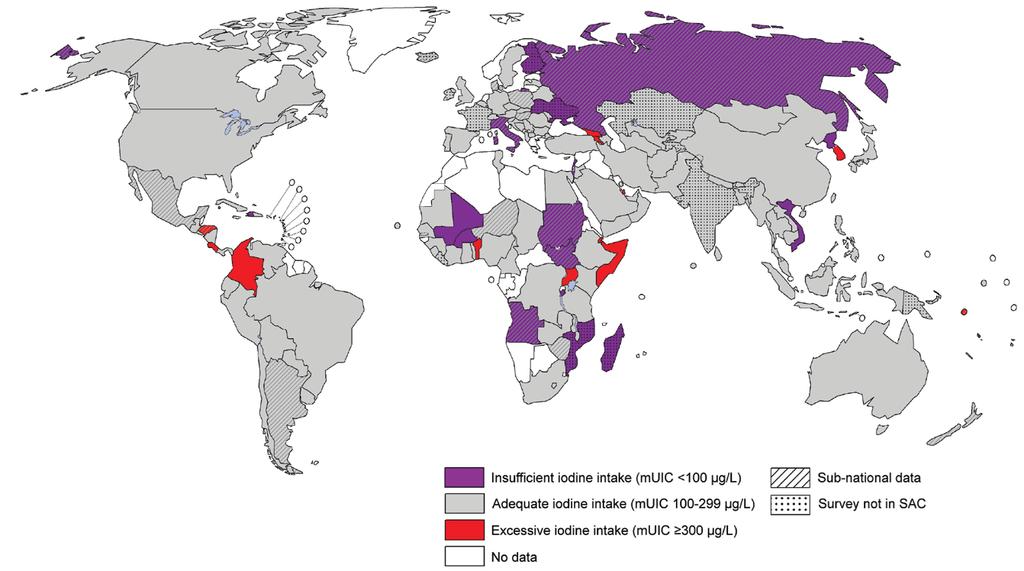THE GAP IN MICRONUTRIENT INTAKES AT POPULATION LEVEL AND THE RESULTANT DEFICIENCY OUTCOMES BEING ADDRESSED Figure 3: Global map of iodine nutrition Taken with permission from the Iodine Global