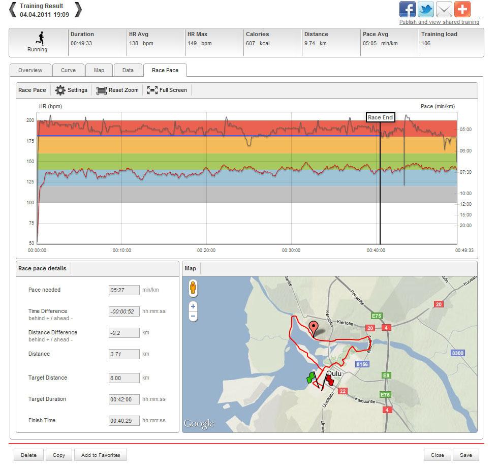RACE PACE (RCX5) If you have used the Race Pace feature when training with Polar RCX5 training comp