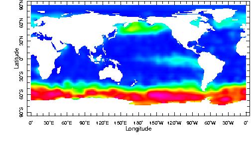 Average surface ocean nitrate concentrations In ~1/3 of the ocean, excess nutrients are perennially available