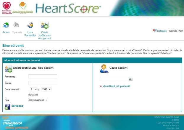 4. Pagina de start a aplicatiei Web HeartScore Butoanele de navigare sunt afisate in coltul stanga sus a paginilor HeartScore Pagina de start Imprimare