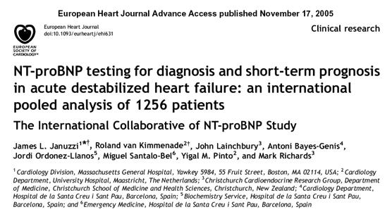 Heart (2005) 91: 606-612 **Ponikowski et al, Eur Heart J (2016)37: 2129-2299 16 NT-proBNP in the acute symptomatic population Patients with acute heart failure are mostly encountered in the emergency
