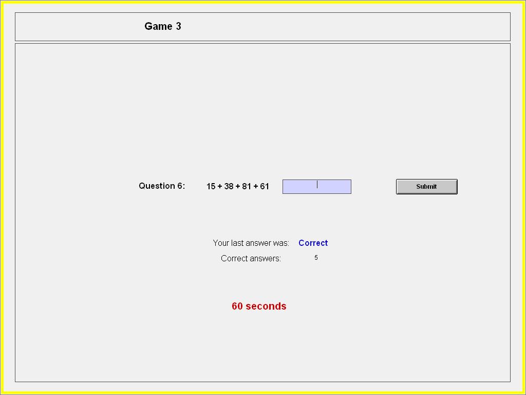 A.1 First part In the fall of 2006, as part of LEAD, you participated in a series of games played on laptop computers. One of the games consisted of summing four two digit numbers.