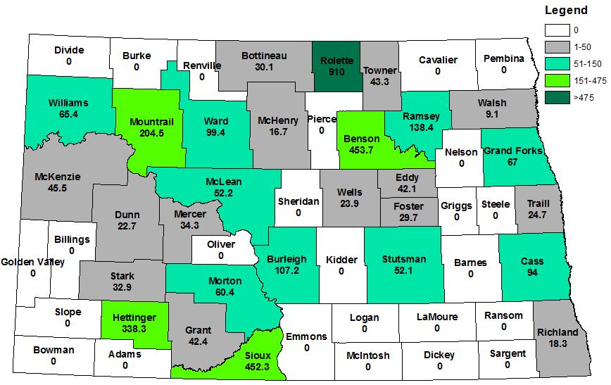 Rolette County has the Highest Rate