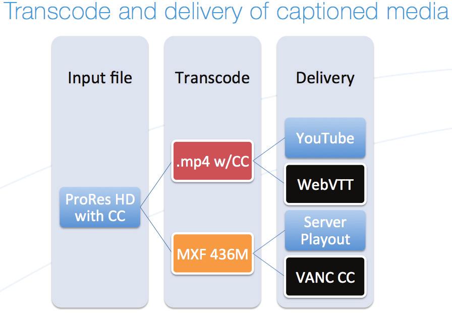 The second category of consideration is to determine which captioning data format is compatible with the playout mechanism such as a TV broadcast server or Internet video player.