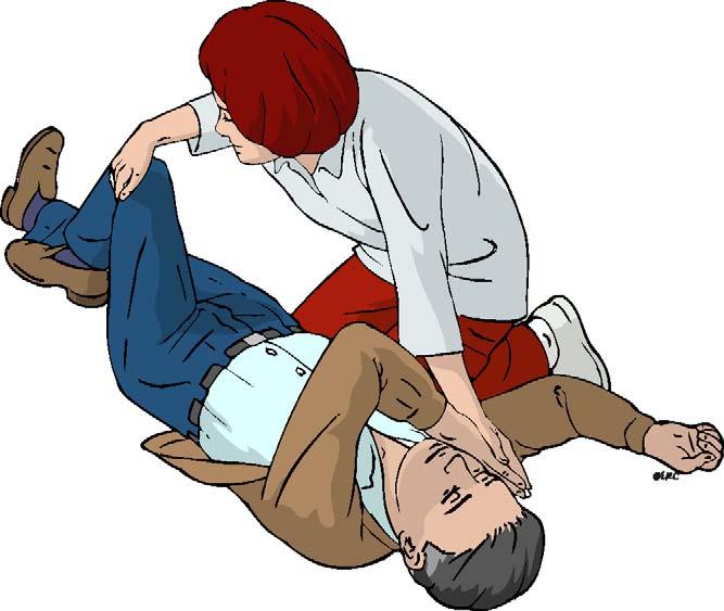 124 The ERC recommends the following sequence of actions to place a victim in the recovery position: Kneel beside the victim and make sure that both legs are straight.