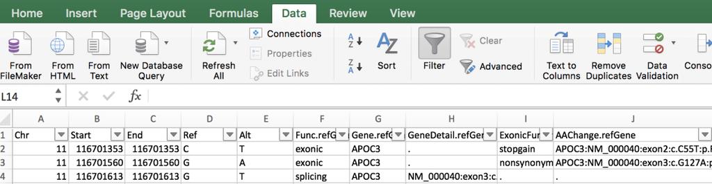 $ table_annovar.pl A. Gene-based annotation: Using Ensembl, RefSeq and UCSC Genome Browser First, we will evaluate the location of these variants in APOC3.
