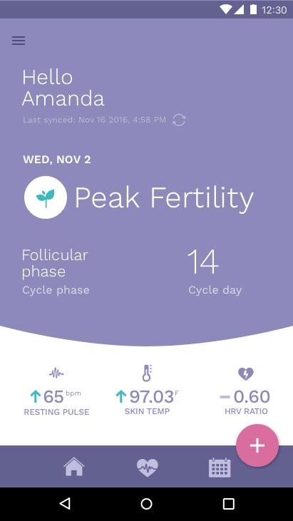 the dashboard, you can see Information about your menstrual cycle and today.