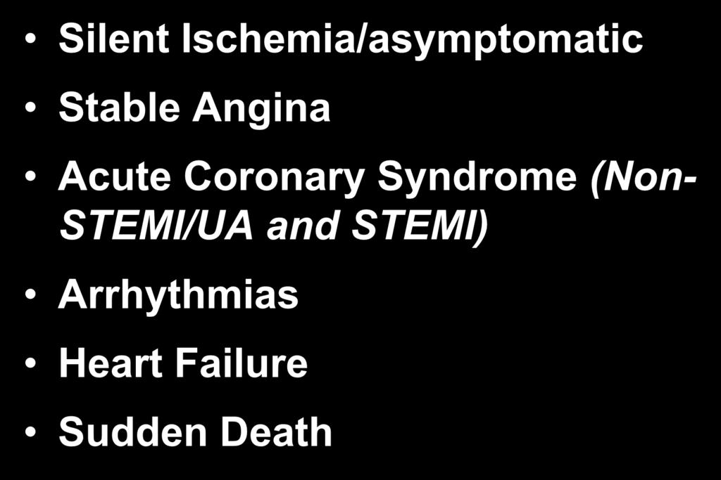 Clinical Manifestation of CAD Silent Ischemia/asymptomatic Stable Angina Acute