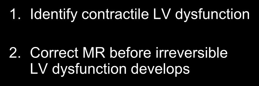 Mitral Regurgitation Major Challenge 1. Identify contractile LV dysfunction 2.
