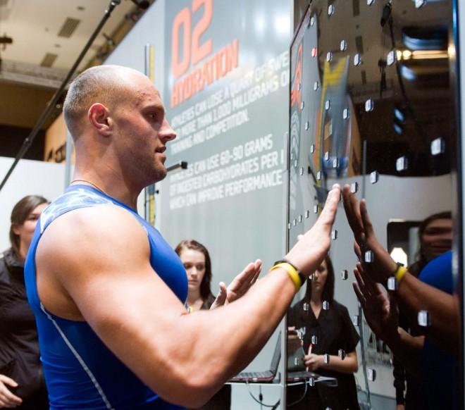 Mark Herzlich of the New York Giants puts in some time at the Gatorade Sports Science Institute. Photo: Susan Goldman.