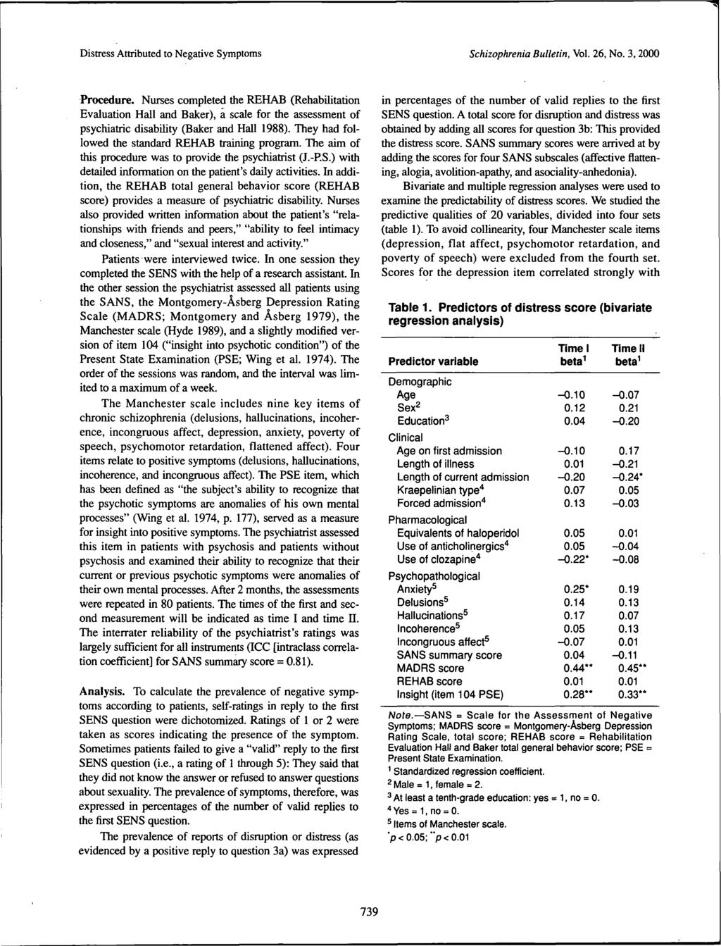 Distress Attributed to Negative Symptoms Schizophrenia Bulletin, Vol. 26, No. 3,2000 Procedure.