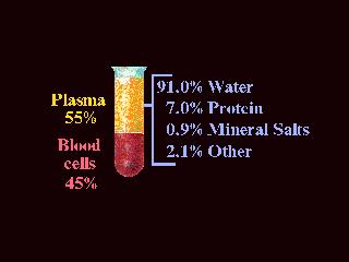 Plasma Plasma is the liquid component of blood Comprised mostly of water, but also includes: Protein (albumin,