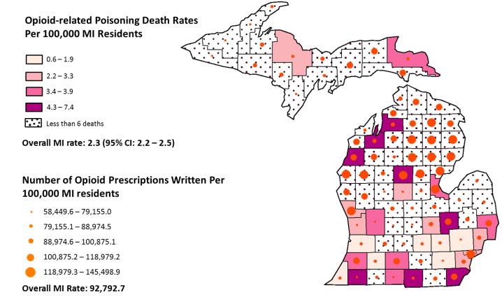 Section 2: Health Risk Indicators Opioid Utilization and Poisoning Deaths Indicator Definition/ Opioid-related drug poisoning death rates and opioid prescriptions written by county of residence: