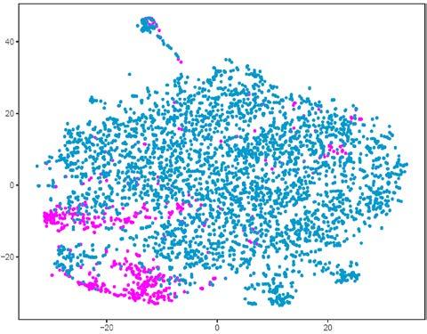 (b) t-sne plots based on a reduced set of genes (n=69) consisting of markers that were also