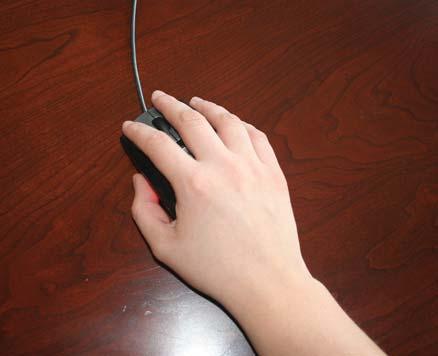 The wrist should be in a neutral position (that is, so the hand is in line with the forearm). This position causes the least physical stress. The mouse should be able to move freely.