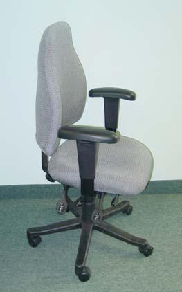 The height of the chair should allow the feet to rest flat on the floor with the thighs roughly parallel to the floor.