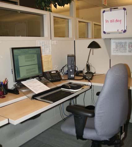 Any table, desk or stand used for computer work must be deep enough for both the keyboard and the monitor to be in front of the worker.